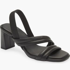 CASLON Lennyn Black Leather Strappy Block Heeled Sandals